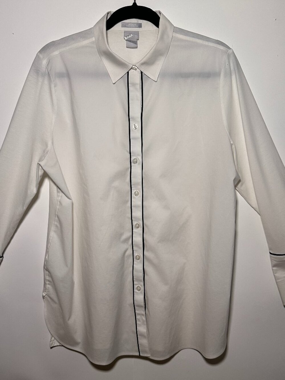 Chico's Women's White Button Up with Black trim detail Size Large